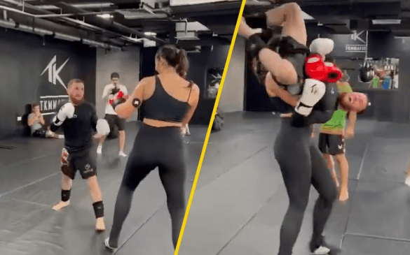 მერაბი ხელში აიტაცა - დვალიშვილისა და გოგო სპარინგ-პარტნიორის სახალისო ეპიზოდი